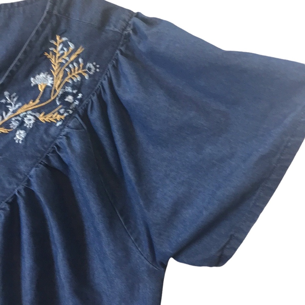 Vintage Cozee Corner Oversized Embroidered Denim Dress Housecoat - Picture 5 of 13